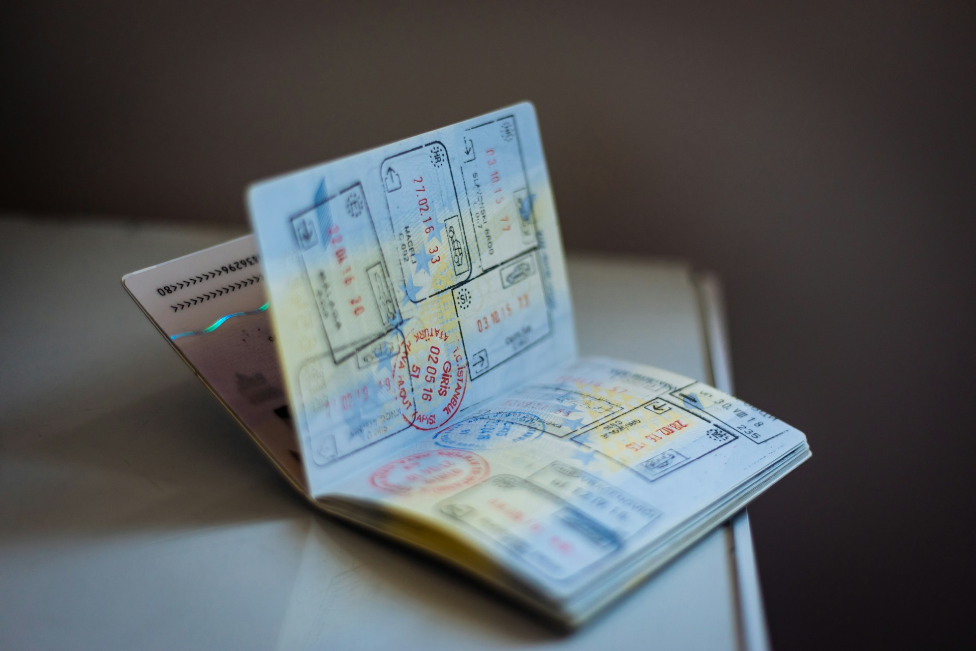 Un passeport ouvert montrant des visas et des tampons d'entrée