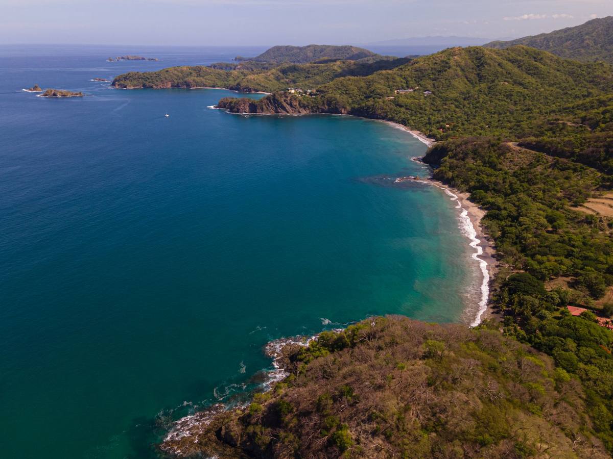 Aerial view of a secluded bay and coastline in Guanacaste, Costa Rica