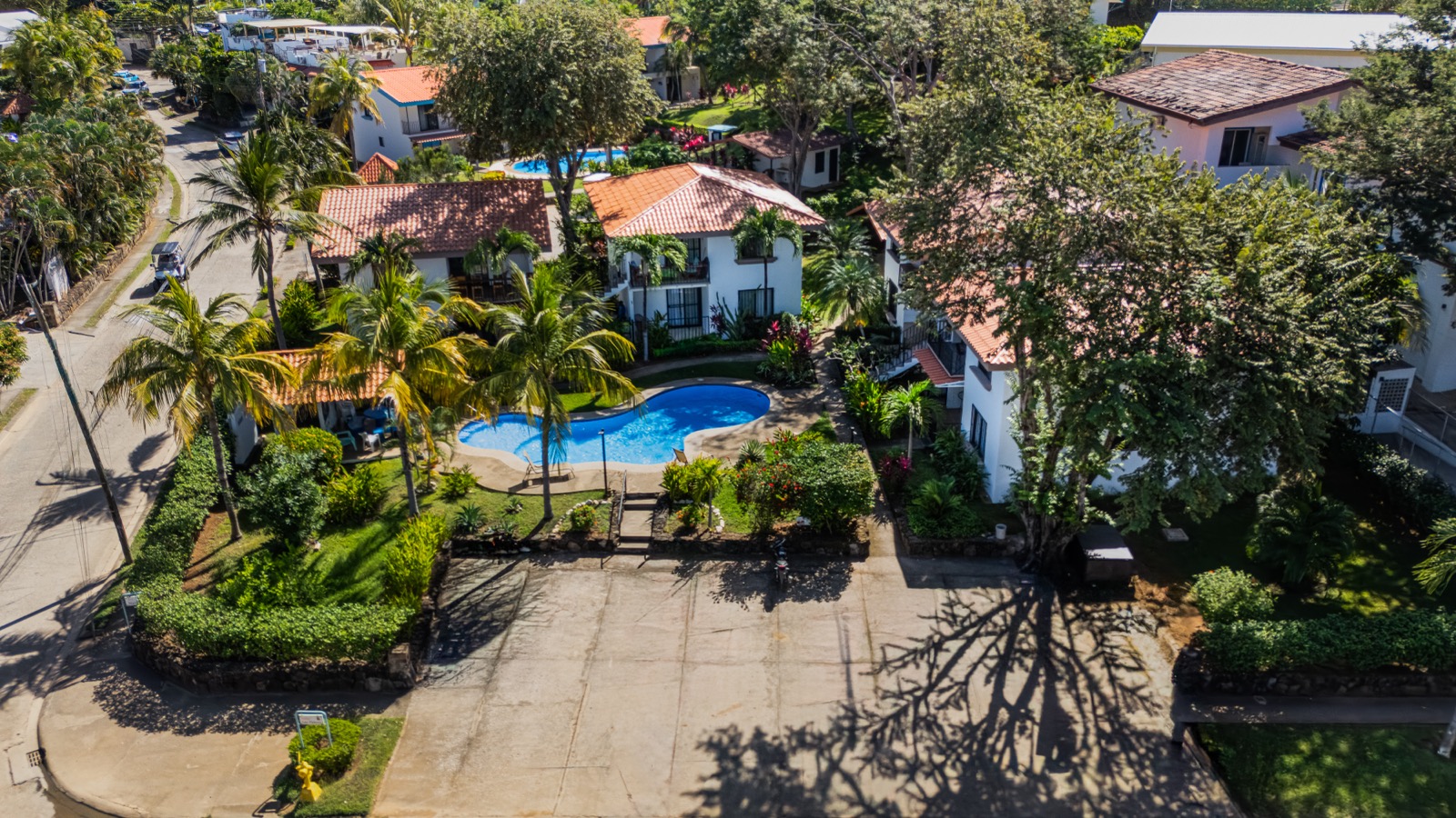 Aerial drone view of Villas Las Bromelias and its grounds