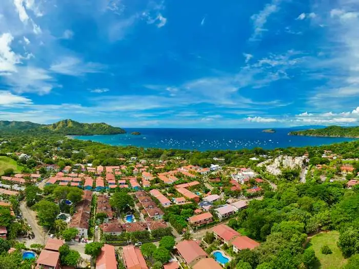 Aerial daytime view of the bay in Playas del Coco, Guanacaste
